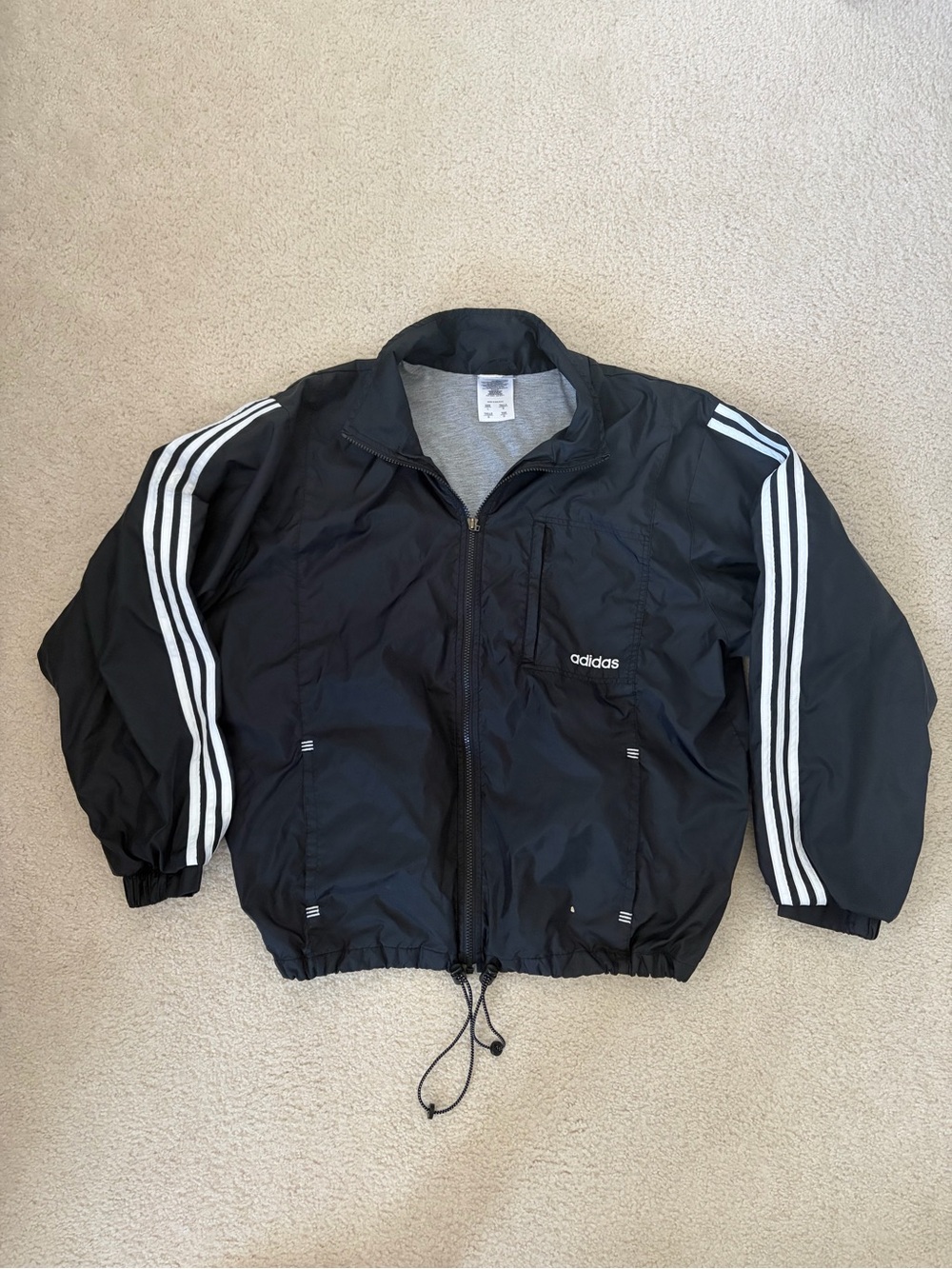 adidas Black Windbreaker Jacket with White Three-Stripes
